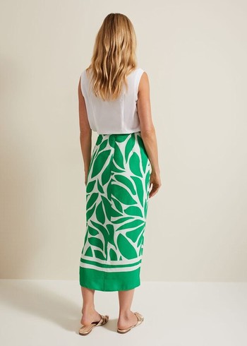 Phase Eight Presley Leaf Print Skirts Green Canada | YQAHDP-203